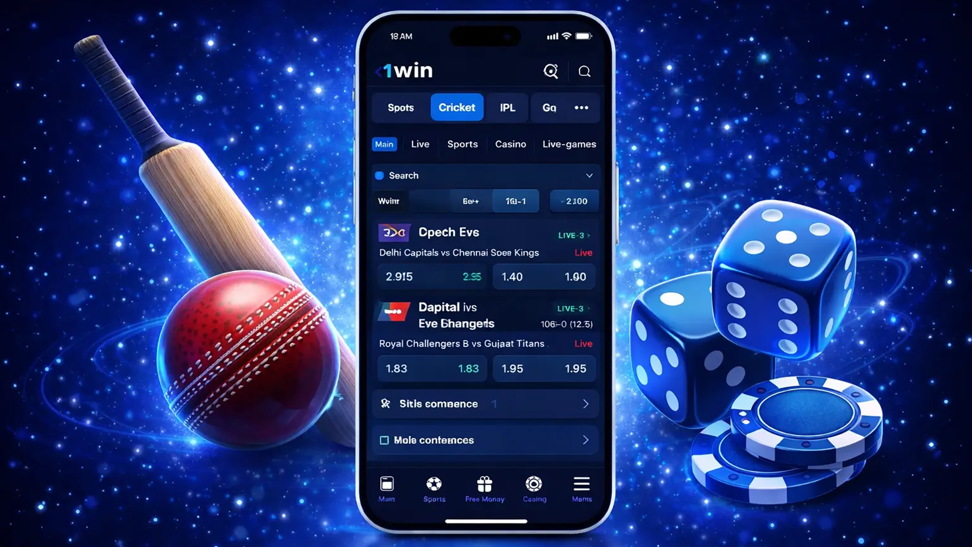 1win sports betting on cricket and casino app for iOS devices